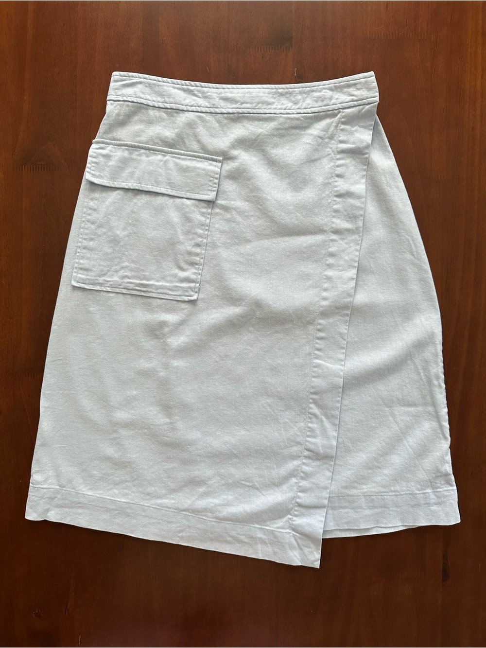 Banana Republic Light Blue Wrap Linen Midi Skirt with Patch Pocket Size 0